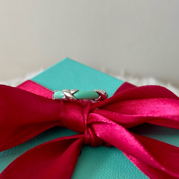 Tiffany and Co. Signature X Ring Blue Enamel Size 7 - Picture 6 of 10